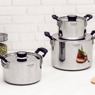 Jogo de 3 Panelas Tramontina Grano Compact Aço Inox Triplo