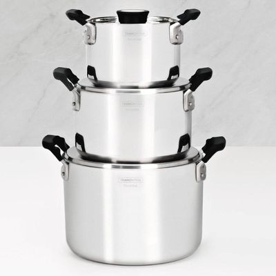 Jogo de 3 Panelas Tramontina Grano Compact Aço Inox Triplo