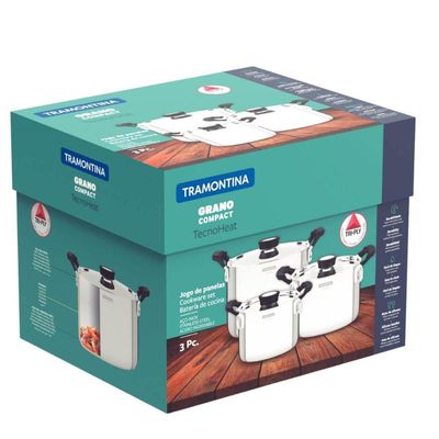 Jogo de 3 Panelas Tramontina Grano Compact Aço Inox Triplo