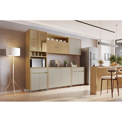 Armário Aéreo Nesher Condessa em MDF 15mm com 2 Portas e 1 Prateleira - 80cm de largura  Carvalho/Greige