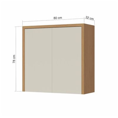 Armário Aéreo Nesher Condessa em MDF 15mm com 2 Portas e 1 Prateleira - 80cm de largura  Carvalho/Greige