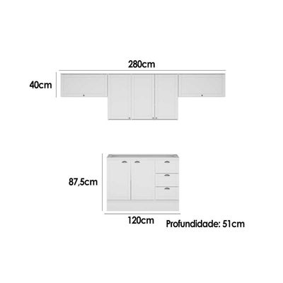 Cozinha Modulada Completa Bella 4 Peças (3Aéreos+1Balcão) C4P173 Branco - Carraro