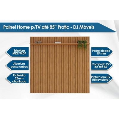 Rack Bancada c/ Painel p/ TV até 85 Pol Pratic Ripado 1 Prateleira 250x240cm Bali - DJ Móveis
