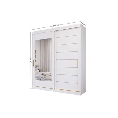 Guarda Roupas 2 Portas de Correr (1 c/ Espelho) e 3 Gavetas Flora Branco - Panan