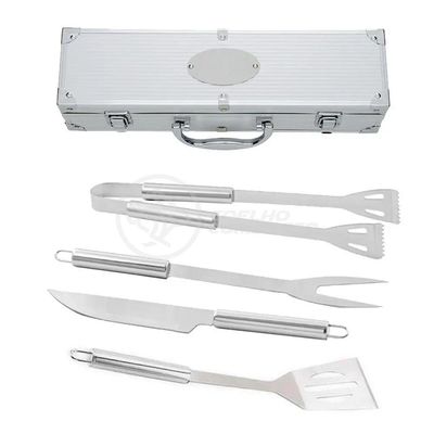 Kit Churrasco 4 Peças Em Aço Inox Com Maleta Em Alumínio