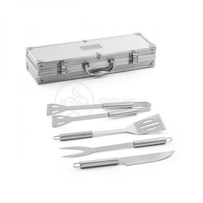 Kit Churrasco 4 Peças Em Aço Inox Com Maleta Em Alumínio