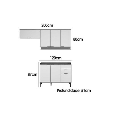 Cozinha Modulada Completa Alpha 3 Peças (2Aéreos+1Balcão) C3P30 Freijo/Off White - Carraro