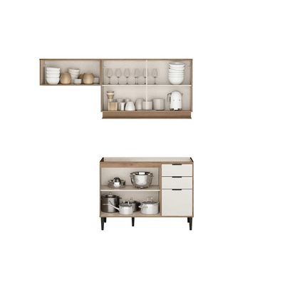 Cozinha Modulada Completa Alpha 3 Peças (2Aéreos+1Balcão) C3P30 Freijo/Off White - Carraro