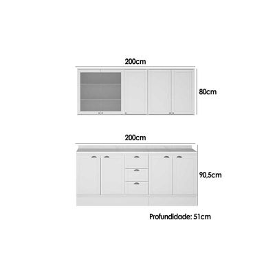 Kit Cozinha Modulada 4 Peças Bella (2Aéreos+2Balcões) C4P168 Branco - Carraro