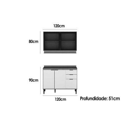 Cozinha Modulada Completa Alpha 2 Peças (1Aéreo+1Balcão) C2P52 Freijo/Off White - Carraro