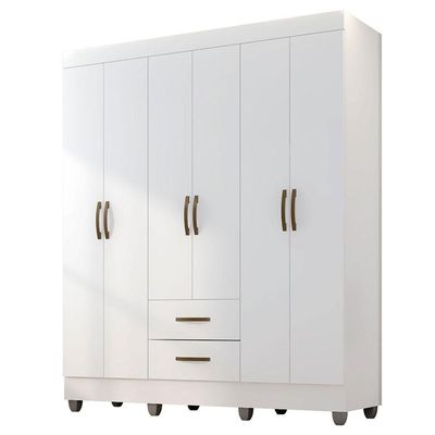 Guarda-roupa Casal 6 Portas 2 Gavetas E 5 Prateleira Lisa Mdp Branco