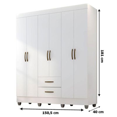 Guarda-roupa Casal 6 Portas 2 Gavetas E 5 Prateleira Lisa Mdp Branco