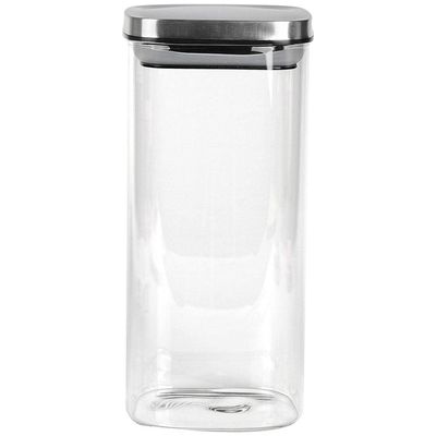 Porta Mantimentos Quadrado Dynasty em Vidro Borossilicato com Tampa de Metal Prata  1,4L