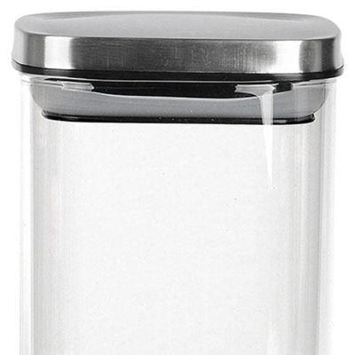 Porta Mantimentos Quadrado Dynasty em Vidro Borossilicato com Tampa de Metal Prata  1,4L