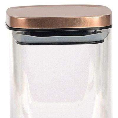 Porta Mantimentos Quadrado Dynasty em Vidro Borossilicato com Tampa de Metal Cobre – 1,1 L
