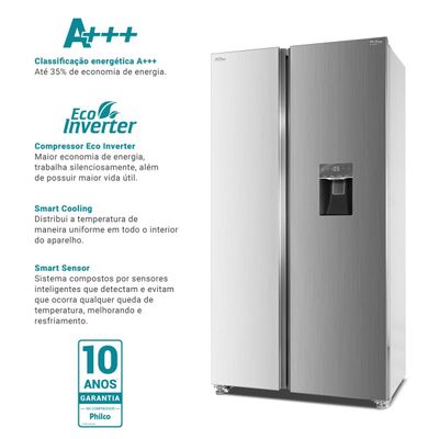 Geladeira 434L Philco Smart Cooling Side by Side PRF535ID 127V