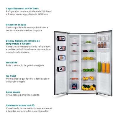 Geladeira 434L Philco Smart Cooling Side by Side PRF535ID 127V