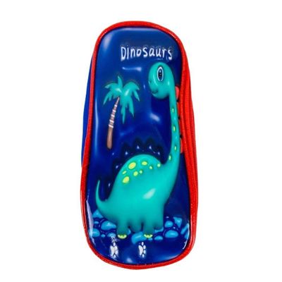 Conjunto Mochila Lancheira E Estojo Dinossauro Azul Rodinhas