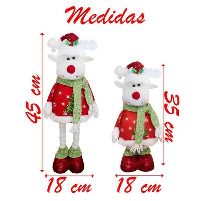 Decoração Trio Natal Papai Noel Boneco De Neve E Rena Perna Ajustável 45cm