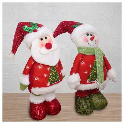 Decoração Boneco Natal Papai Noel E Boneco De Neve Perna Ajustável 45cm