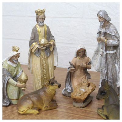 Decoração Enfeite Natal Presépio Natalino Resina 9 Peças