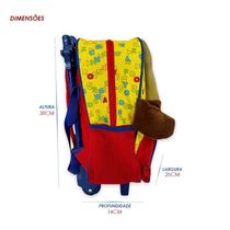 Mochila Infantil Escolar Ursinho Rodinha Amarela E Vermelha