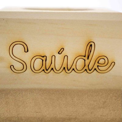 Porta Vela Quadrado Natal Saúde Madeira E Dourado 7Cm
