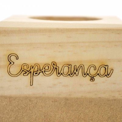 Porta Vela Quadrado Natal Esperança Madeira E Dourado 7Cm