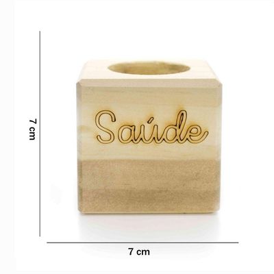 Porta Vela Quadrado Natal Saúde Madeira E Dourado 7Cm