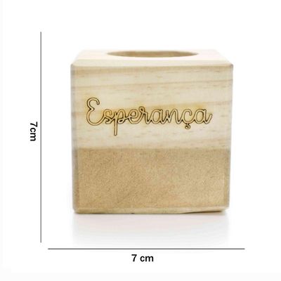 Porta Vela Quadrado Natal Esperança Madeira E Dourado 7Cm