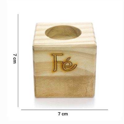 Porta Vela Quadrado Natal Fé Madeira E Dourado 7Cm