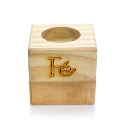 Porta Vela Quadrado Natal Fé Madeira E Dourado 7Cm