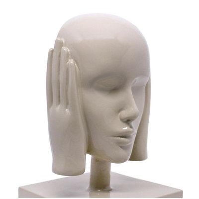 Escultura Máscara Rosto Surdo Nude Em Cerâmica 25X15cm