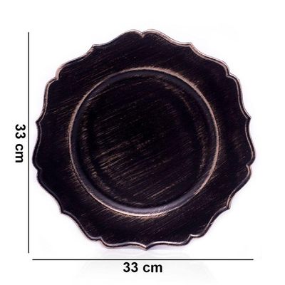 Sousplat Decorativo Preto Dourado Bordas Irregular 33cm