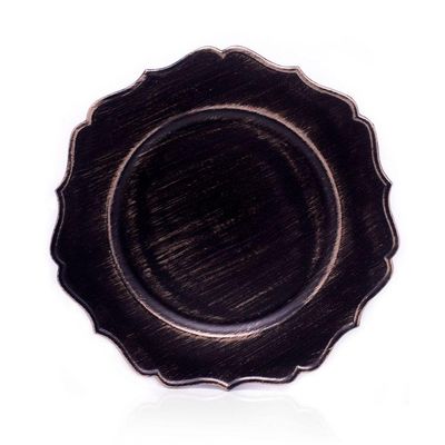 Sousplat Decorativo Preto Dourado Bordas Irregular 33cm