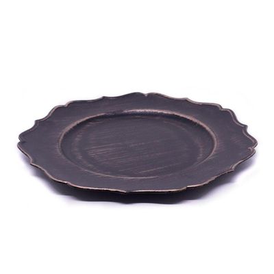 Sousplat Decorativo Preto Dourado Bordas Irregular 33cm