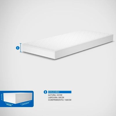 Colchão de Solteiro Probel Guarda Costas Promiddle Espuma D28 22x88x188cm - Branco/Preto