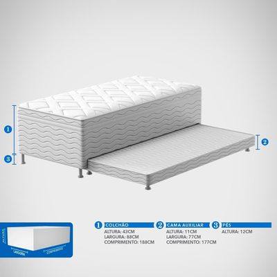 Cama Box Conjugada Solteiro Probel Platinum com Cama Auxiliar 43x88x188cm - Preta/Cinza