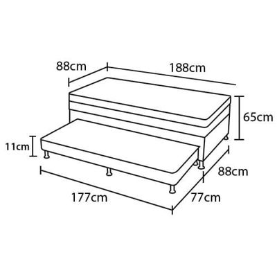 Cama Box Conjugada Solteiro Probel Platinum com Cama Auxiliar 43x88x188cm - Preta/Cinza