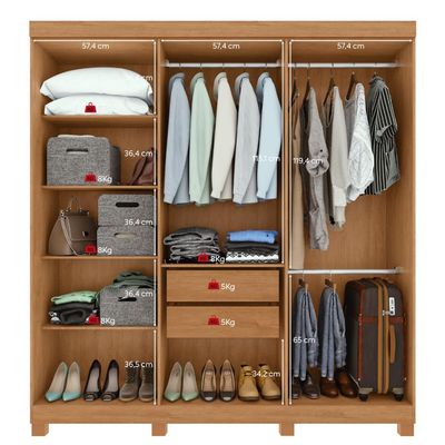 Guarda Roupa Casal 6 Portas Easy Slim com Espelho e Pés Amendoa/Off White