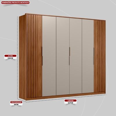 Guarda Roupa Casal 6 Portas Com Ripado E 6 Gavetas Atrice - Nogueira-nude Prime Tx