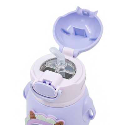 Garrafinha Com Canudo Squeeze Infantil Garrafa Bebe Térmica Alça Lilás