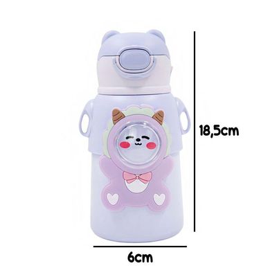 Garrafinha Com Canudo Squeeze Infantil Garrafa Bebe Térmica Alça Lilás