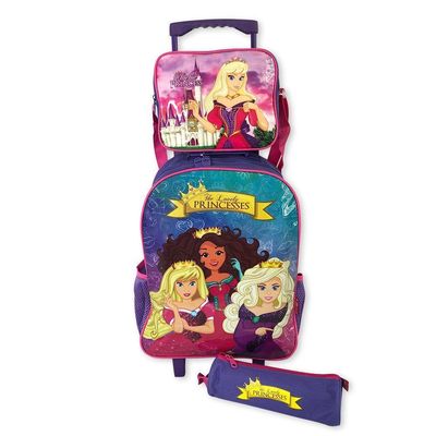 Kit Mochila Infantil Escolar Com 3 Peças Princesas Roxa