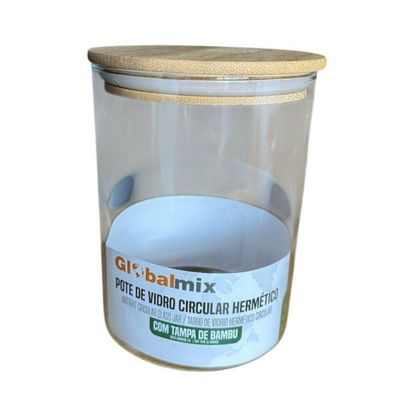 Pote De Vidro Circular Hermético Multiuso Com Tampa De Bambu - 800ml