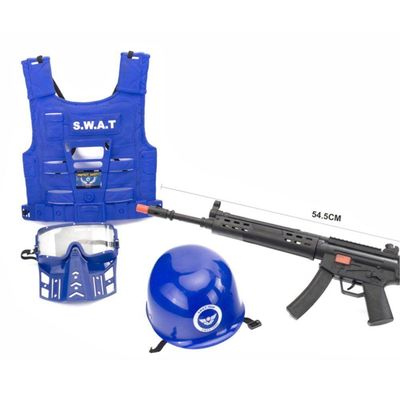 Brinquedo Kit Policial Colete Com Rifle E Acessórios - Azul