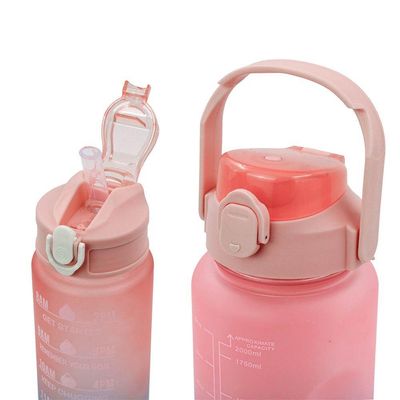 Garrafa Galão De Agua 2L E 900ML Degrade Com Figurinhas Adesivos 3D Rosa