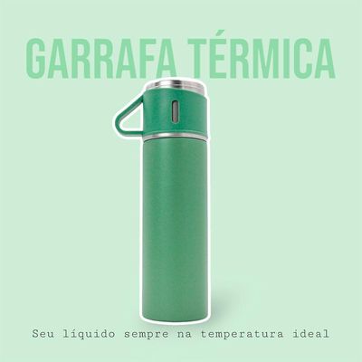 Garrafa Termica Parede Dupla 3 Copo Aço Inox Squeeze 500ml Verde