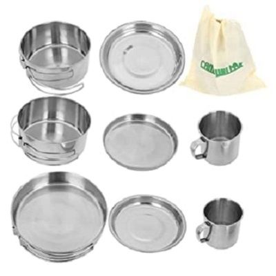 Kit Panelas Inox 8 Peças Para Camping E Acampamento Outdoor