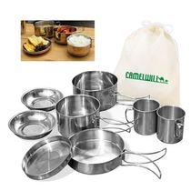 Kit Panelas Inox 8 Peças Para Camping E Acampamento Outdoor